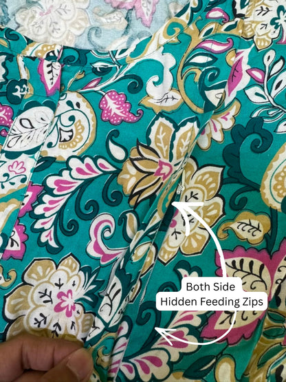 Sea Green Garden - Maternity Dress with Feeding Zips - Soft Rayon