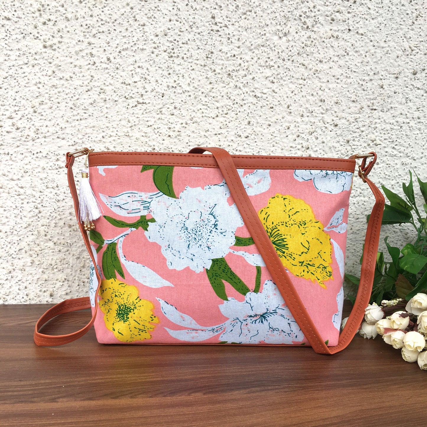 Minsk - 3 zip- Big size - Sling Bag - Mix Flower Baby Pink