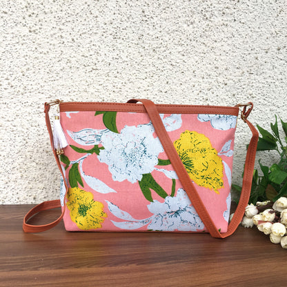 Minsk - 3 zip- Big size - Sling Bag - Mix Flower Baby Pink