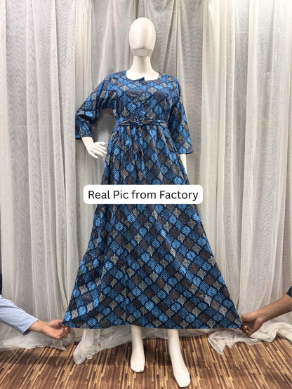 Blue & Sky Blue Shrub - Maternity Kurti with Feeding Zips - Soft Rayon