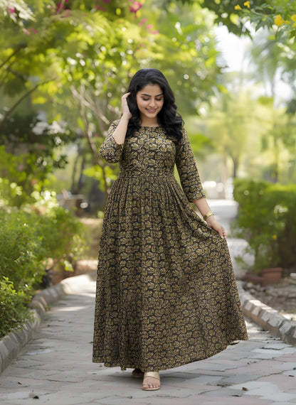 Tulip Flower - Brown - Maternity Kurti with Feeding Zips - Cotton Flex - Thicker Fabric