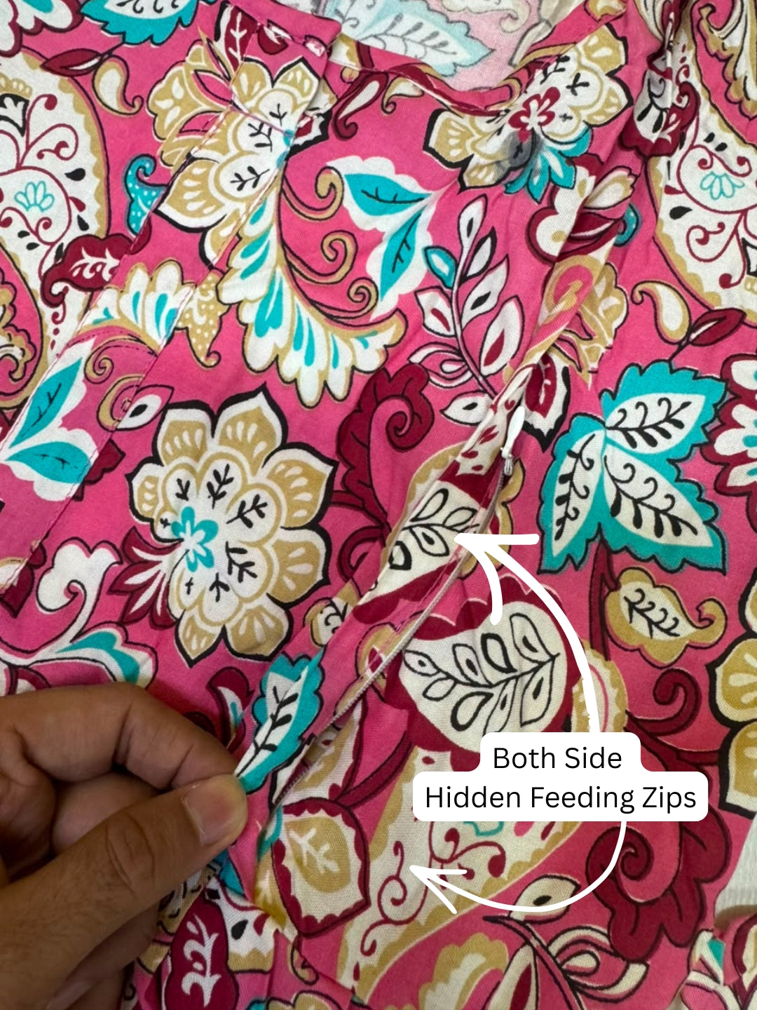 Pink Garden - Maternity Dress with Feeding Zips - Soft Rayon