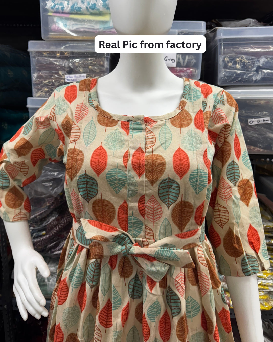 Orange & Sea Green Petals - Maternity Kurti with Feeding Zips - Cotton Flex - Thicker Fabric