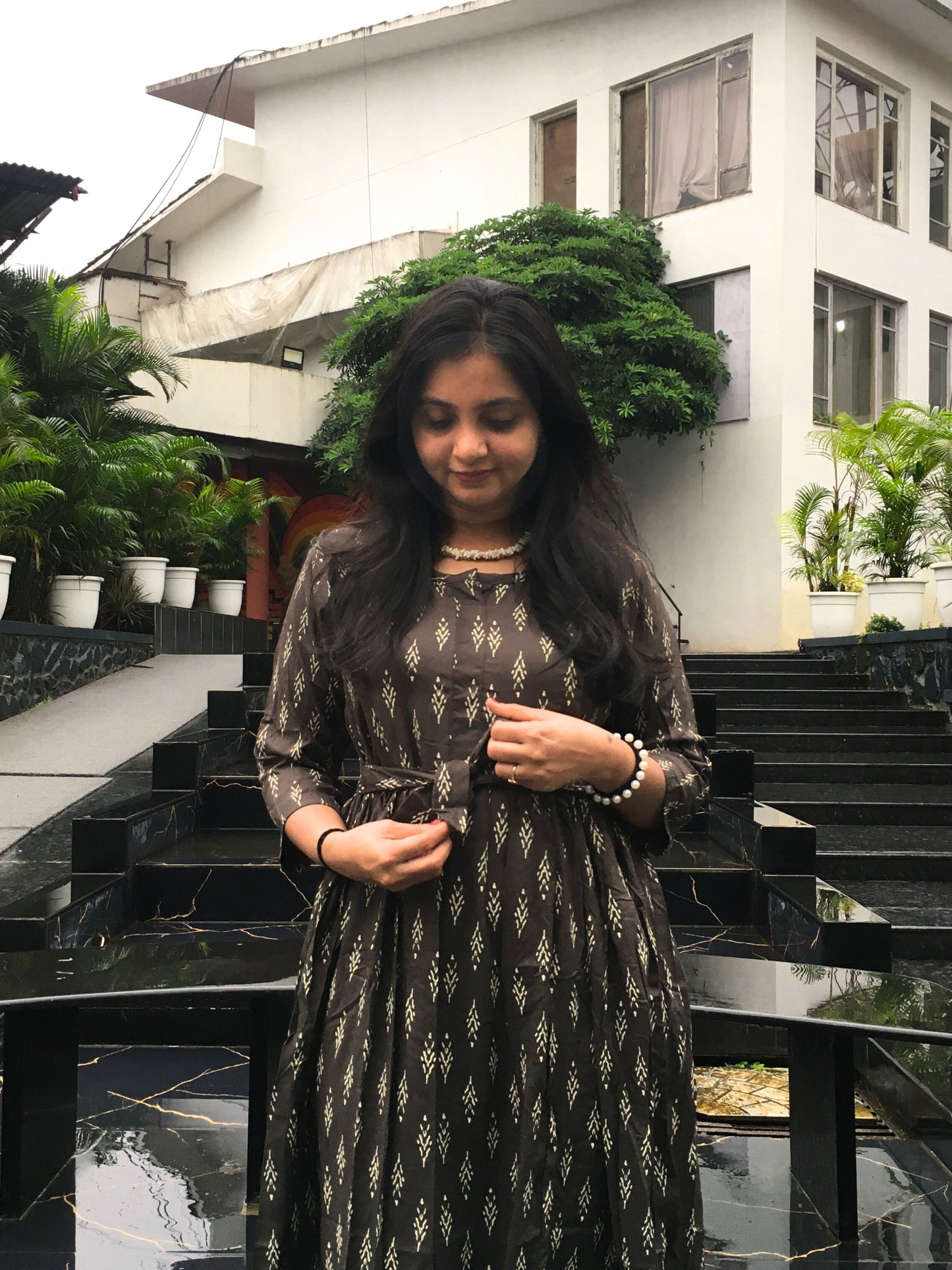 Pine Tree - Dark Grey - Maternity Kurti with Feeding Zips - Soft Rayon
