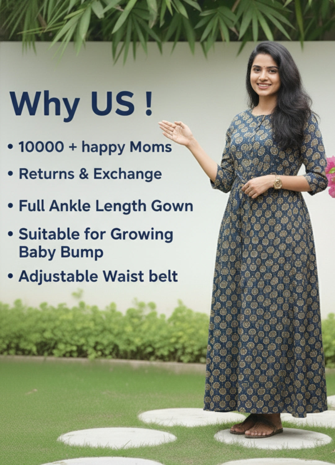 Sunflower  - Blue - Maternity Kurti with Feeding Zips - Cotton Flex - Thicker Fabric