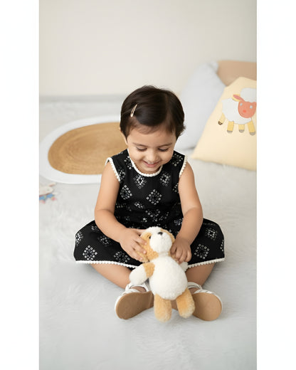 Baby Frock - Black Square Bandhani