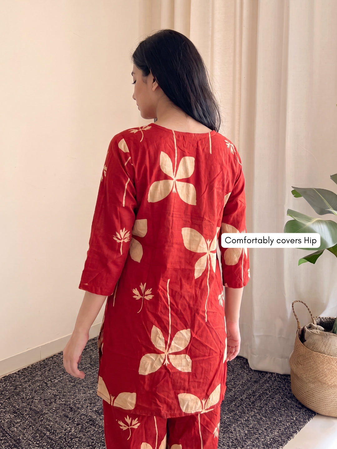 Red Motif Flower - Cord Set - Pure Cotton