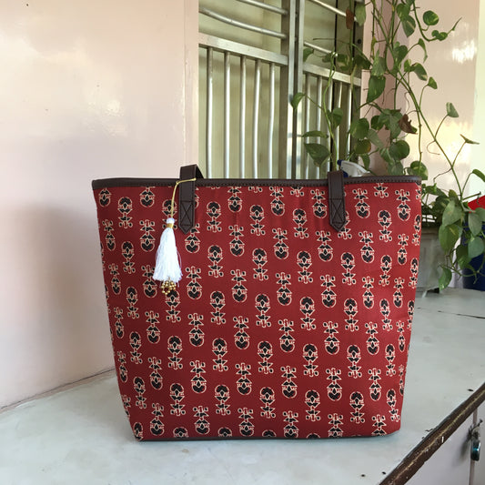 Maroon Ajrakh - Printed Tote Bag