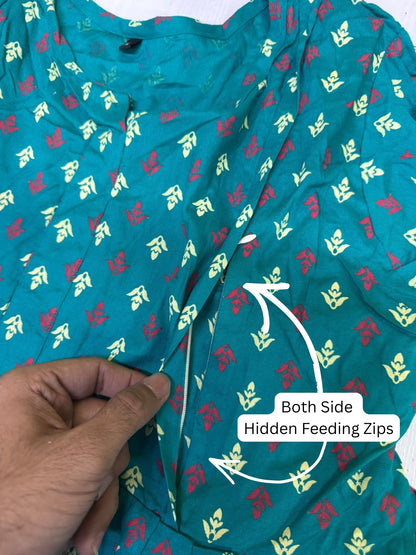 Kairavi - Sea Green - Maternity Dress with Feeding Zips - Soft Rayon