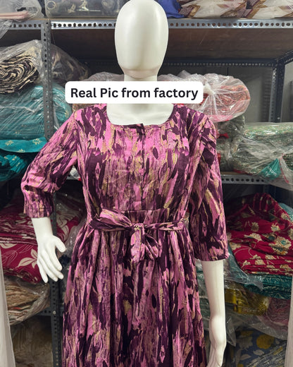 Acrylic Art - Purple - Maternity Kurti with Feeding Zips - Cotton Flex - Thicker Fabric