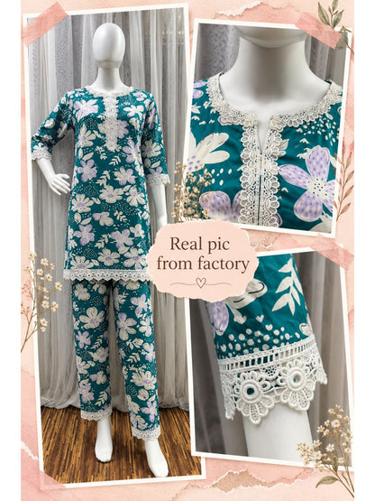 Lace Work Sea Blue - Cord Set - Soft Rayon