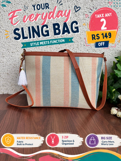 Minsk - 3 zip- Big size - Sling Bag - Stripes Orange