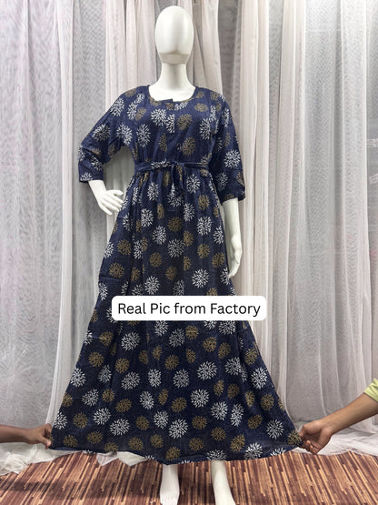 Marigold Rayon - Blue White - Maternity Kurti with Feeding Zips - Soft Rayon