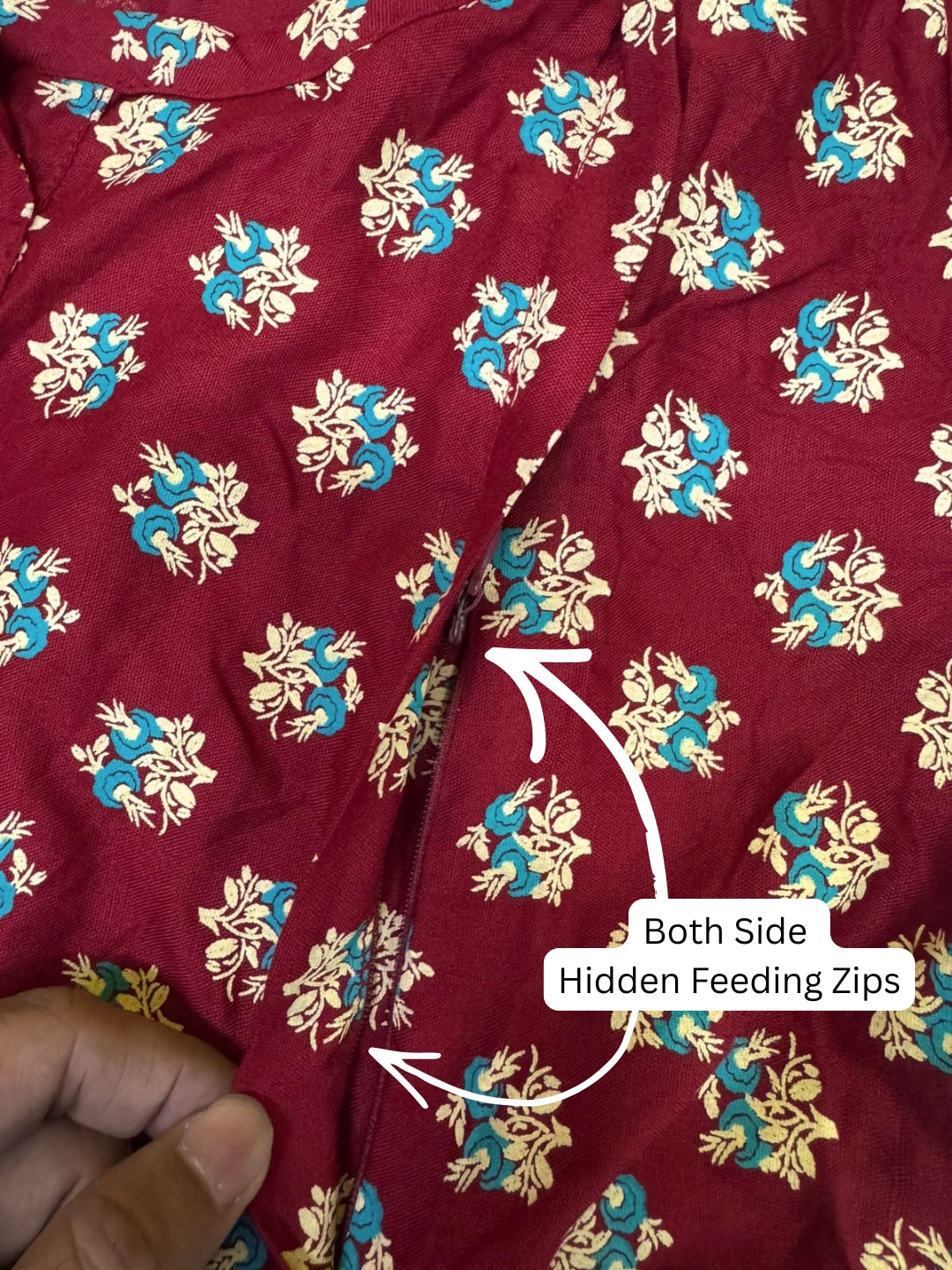 Curly Rose - Red - Maternity Dress with Feeding Zips - Soft Rayon