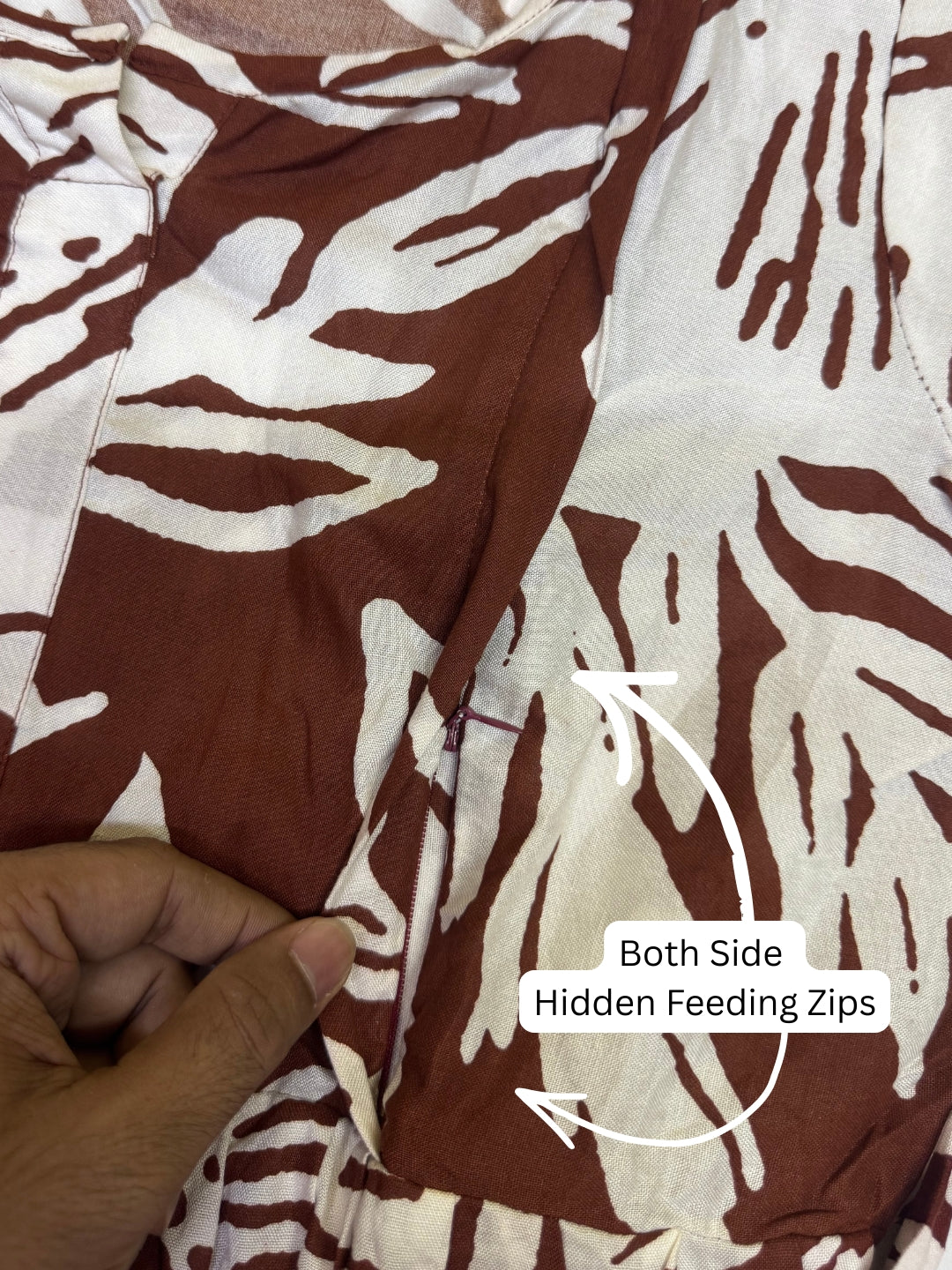 Hibiscus - Brown - Maternity Dress with Feeding Zips - Soft Rayon