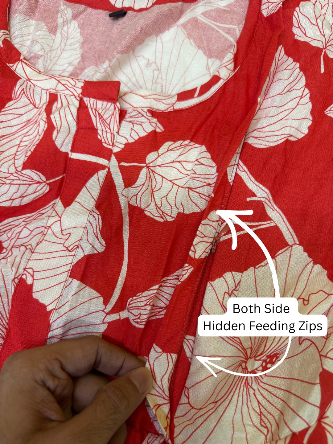 Hibiscus Orange - Maternity Dress with Feeding Zips - Soft Rayon