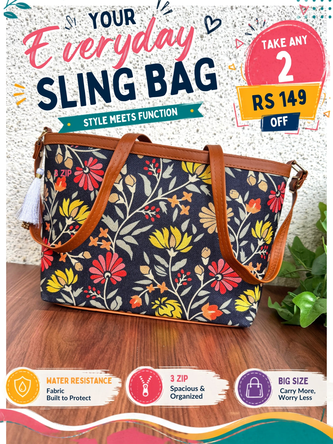 Minsk - 3 zip- Big size - Sling Bag - Blue Red Yellow Flower