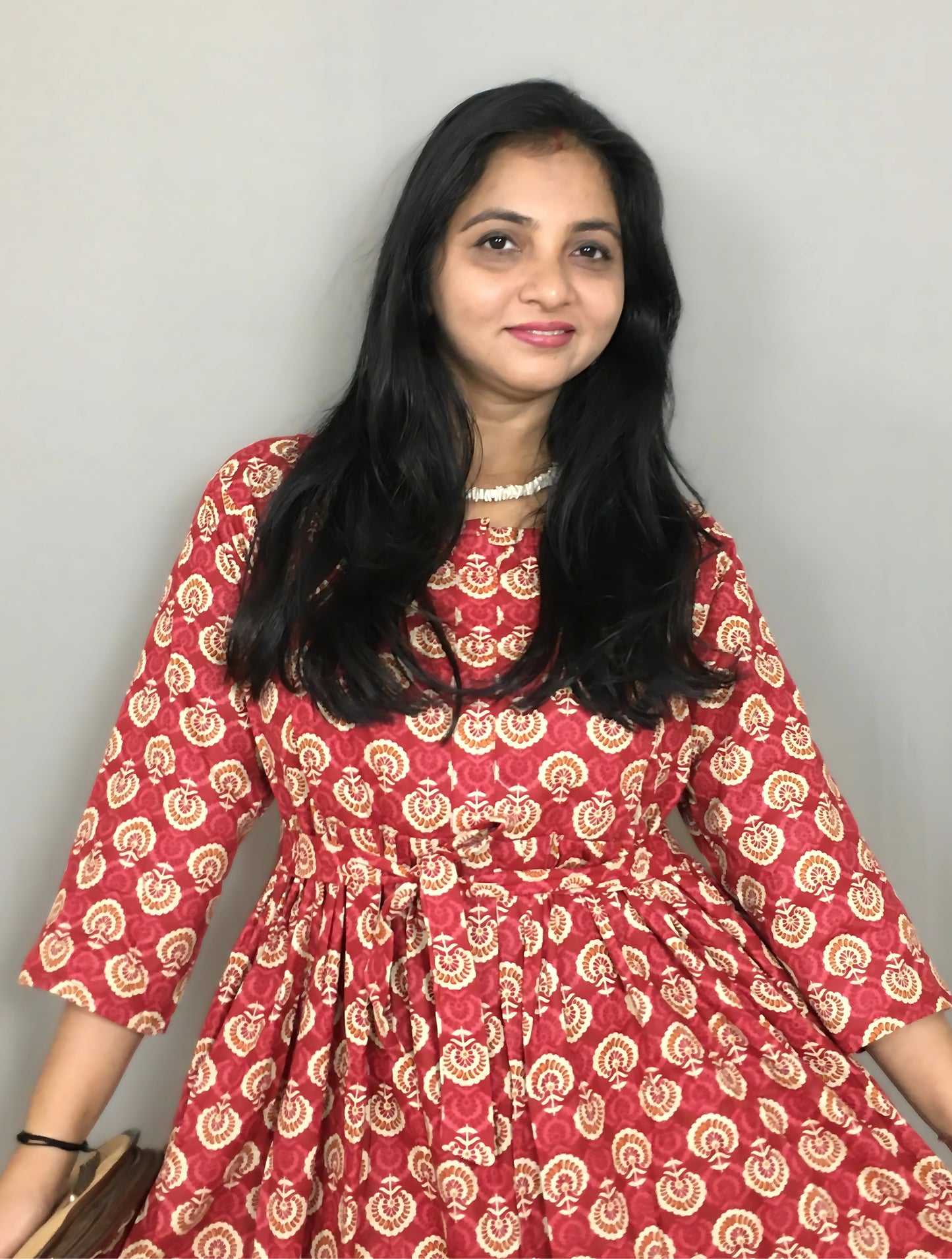Sunflower - Red - Maternity Kurti with Feeding Zips - Cotton Flex - Thicker Fabric
