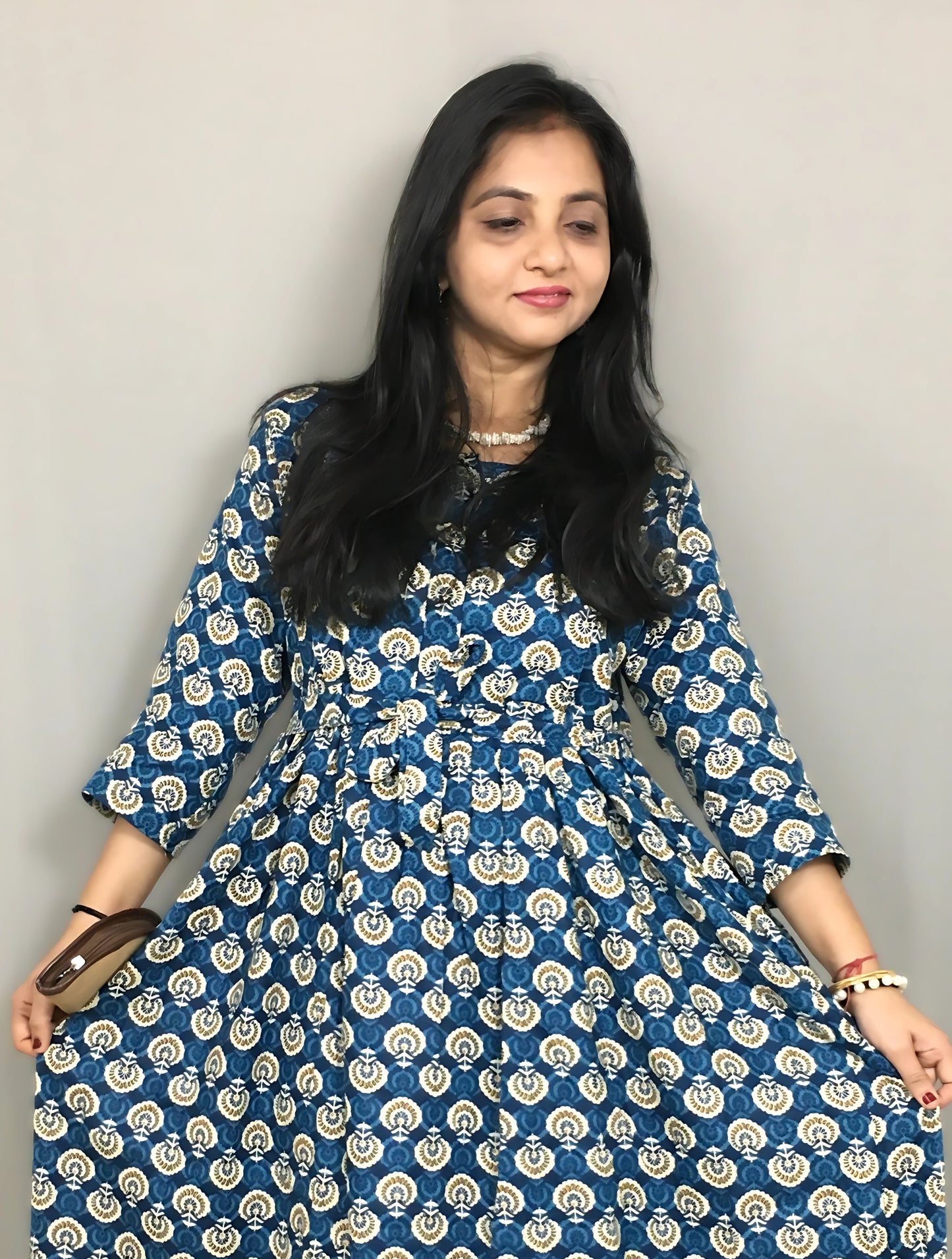 Sunflower  - Blue - Maternity Kurti with Feeding Zips - Cotton Flex - Thicker Fabric (Copy)