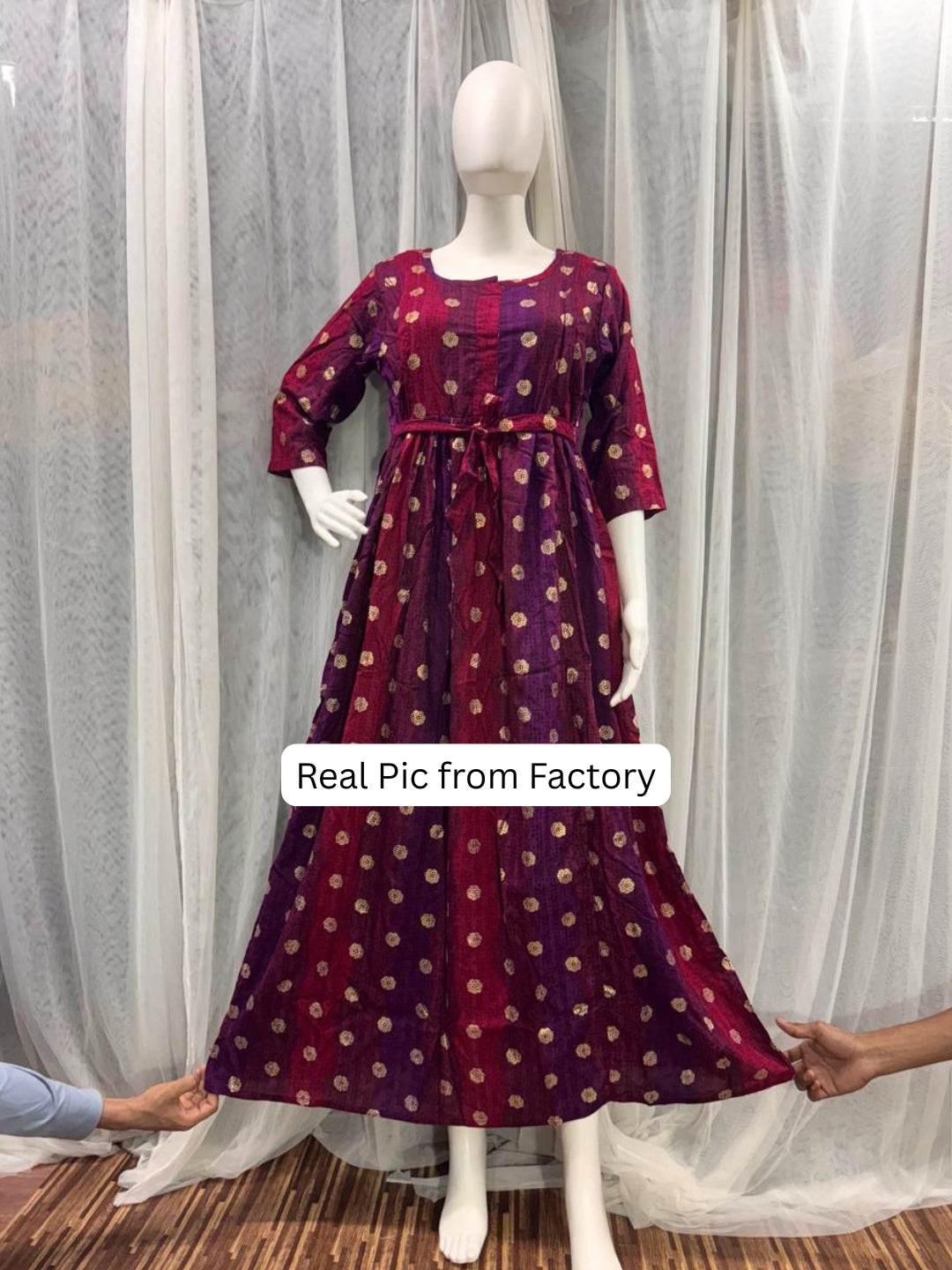 Gold Flower - Purple Maroon  - Maternity Kurti with Feeding Zips - Soft Rayon