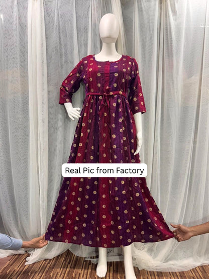Gold Flower - Purple Maroon  - Maternity Kurti with Feeding Zips - Soft Rayon