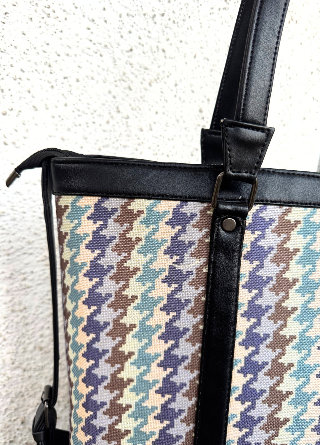 Blue Brown Checks - Office & College Tote Bag with Laptop Compartment
