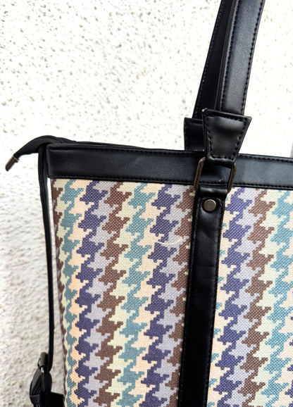 Blue Brown Checks - Office & College Tote Bag with Laptop Compartment