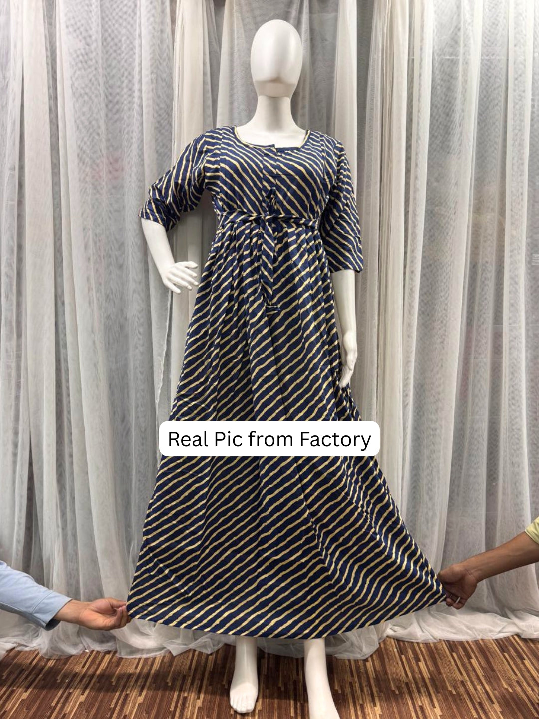 Stripes - Royal Blue - Maternity Kurti with Feeding Zips - Soft Rayon