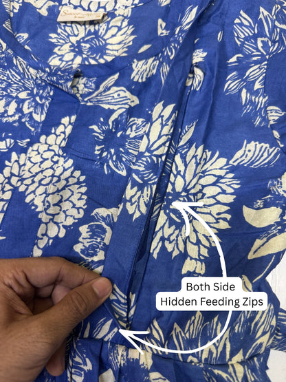 Marigold Cobalt - Maternity Dress with Feeding Zips - Pure Cotton