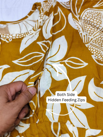 Lily Yellow - Maternity Dress with Feeding Zips - Soft Rayon