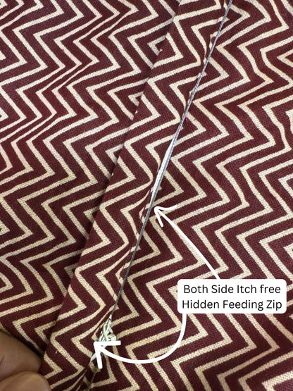 Maroon Wave - Maternity Kurti with Feeding Zips - Cotton Flex - Thicker Fabric