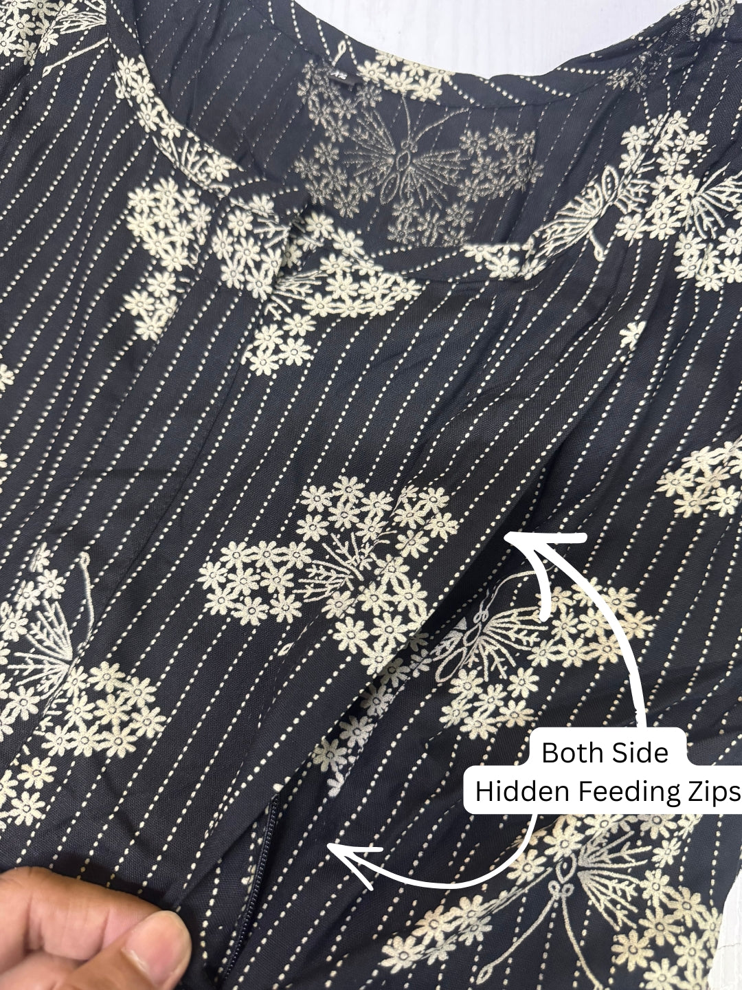 Black Butterfly - Maternity Dress with Feeding Zips - Soft Rayon