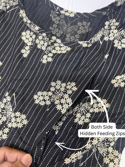 Black Butterfly - Maternity Dress with Feeding Zips - Soft Rayon
