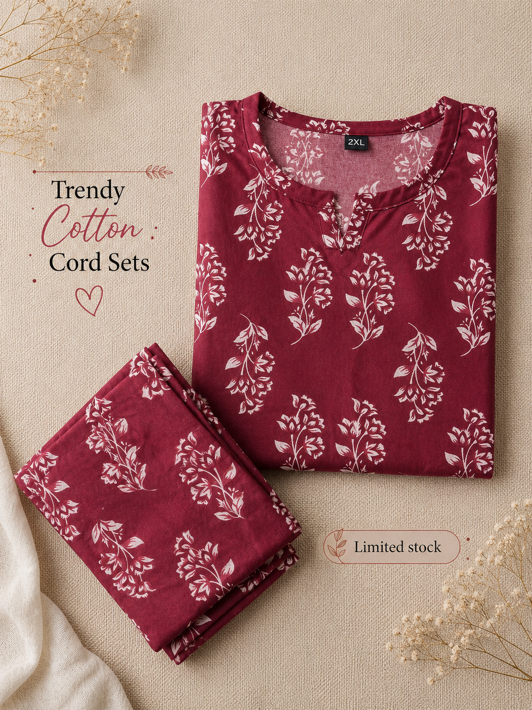 Daisy Maroon - Cord Set - Pure Cotton