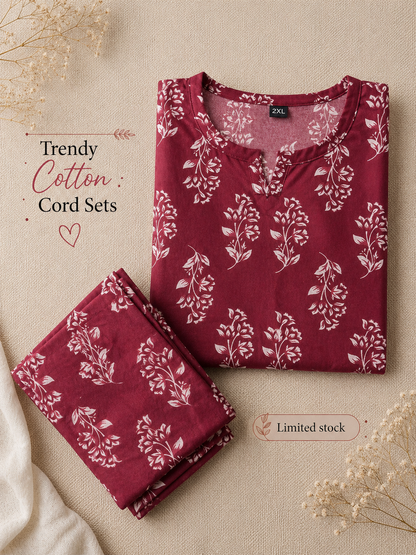 Daisy Maroon - Cord Set - Pure Cotton