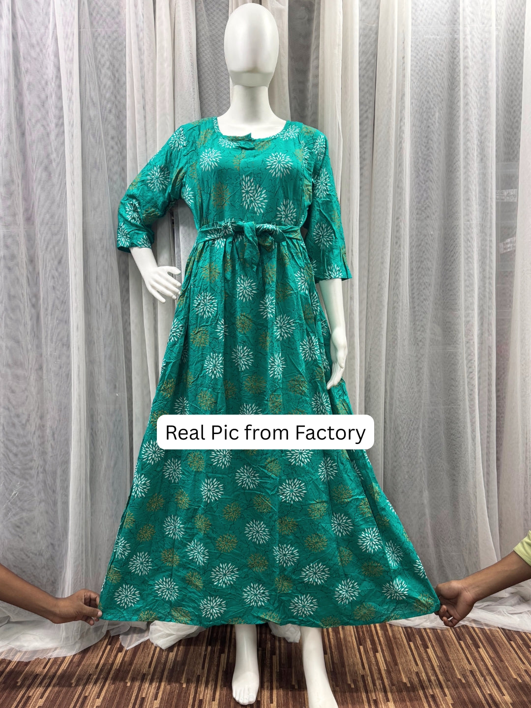 Marigold Rayon - Sea Green White - Maternity Kurti with Feeding Zips - Soft Rayon
