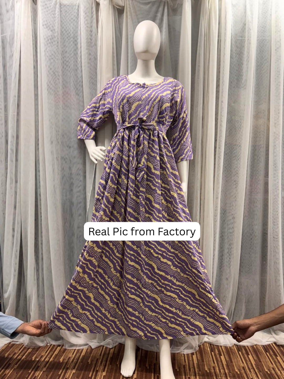 Stripes - Lavander - Maternity Kurti with Feeding Zips - Soft Rayon