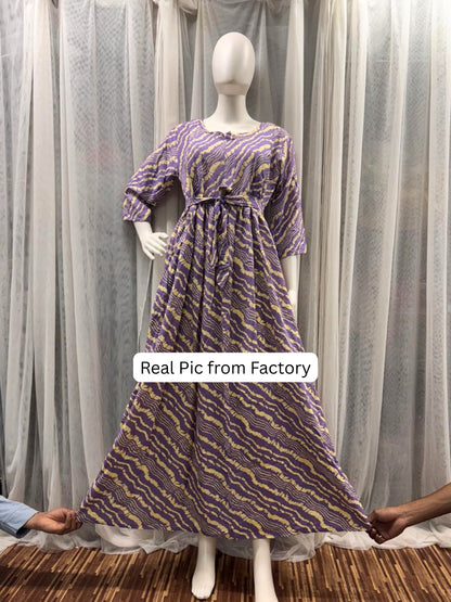Stripes - Lavander - Maternity Kurti with Feeding Zips - Soft Rayon