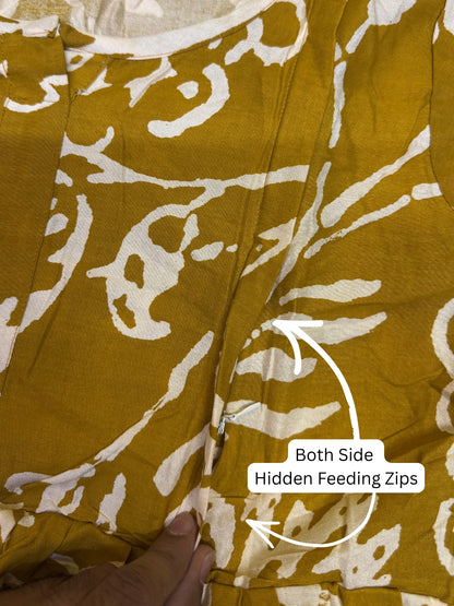 Florenza Yellow - Maternity Kurti with Feeding Zips - Soft Rayon