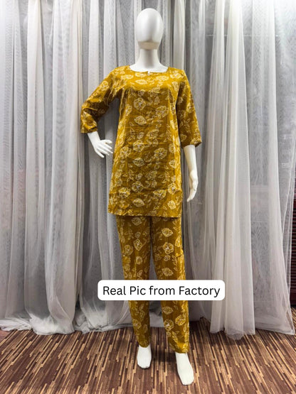 Multi Flower Yellow - Cord Set - Pure Cotton