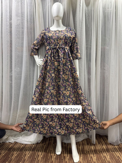 Gulmohar - Blue - Maternity Dress with Feeding Zips - Pure Cotton
