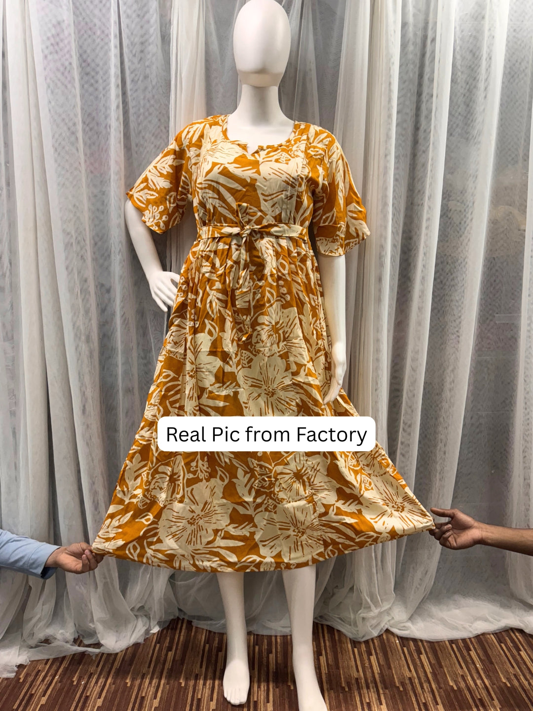 Hibiscus Yellow - Knee Length Maternity Dress with Feeding Zips - Soft Rayon