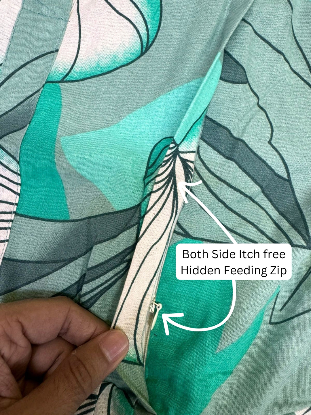 Lotus Sea Green - Maternity Kurti with Feeding Zips - Cotton Flex - Thicker Fabric