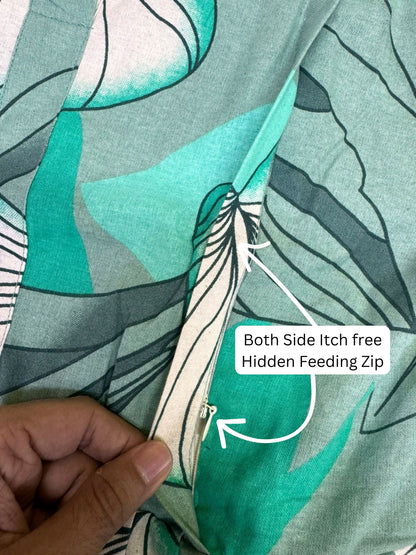 Lotus Sea Green - Maternity Kurti with Feeding Zips - Cotton Flex - Thicker Fabric