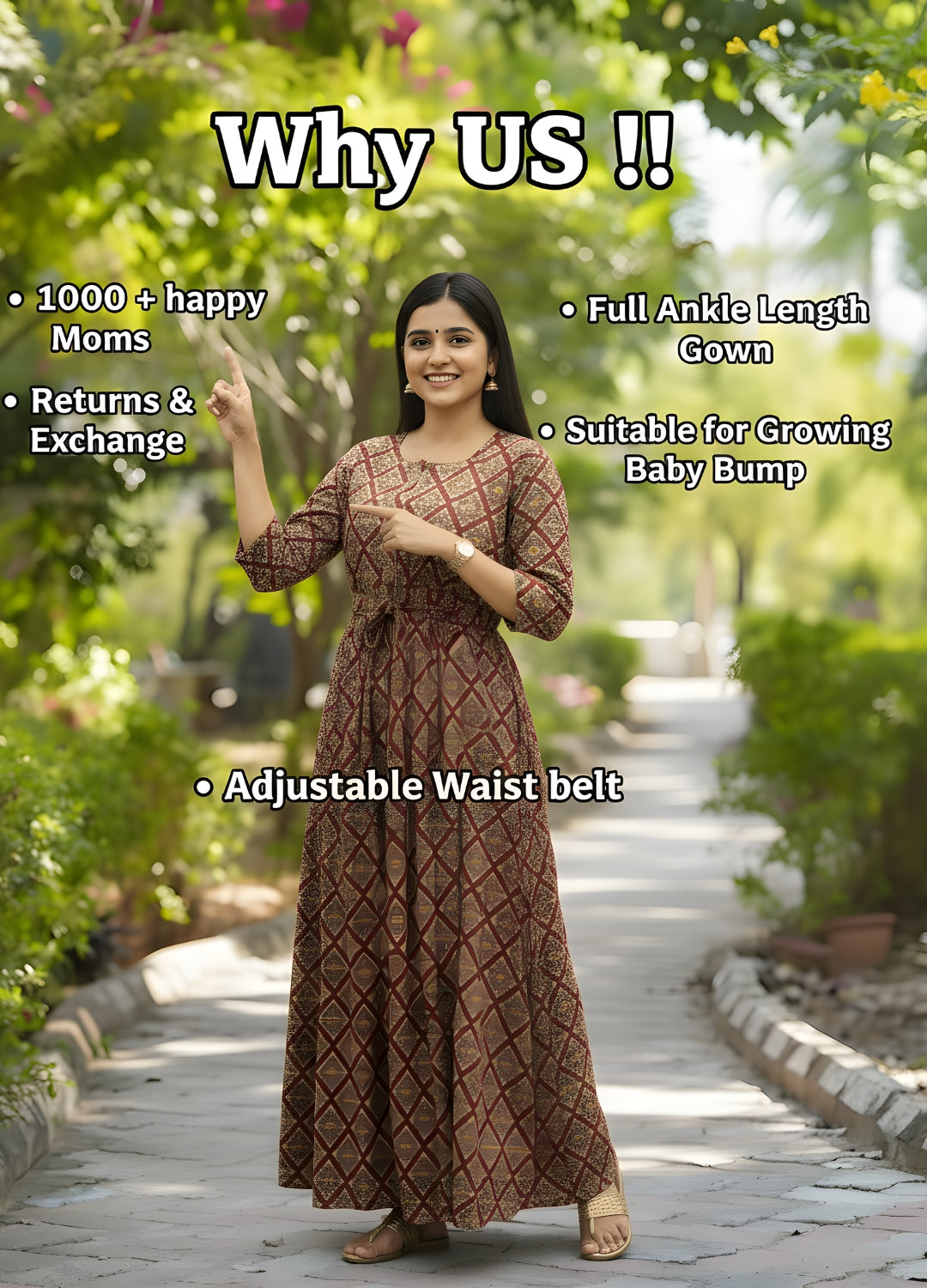 Dessert Flower - Red - Maternity Kurti with Feeding Zips - Cotton Flex - Thicker Fabric