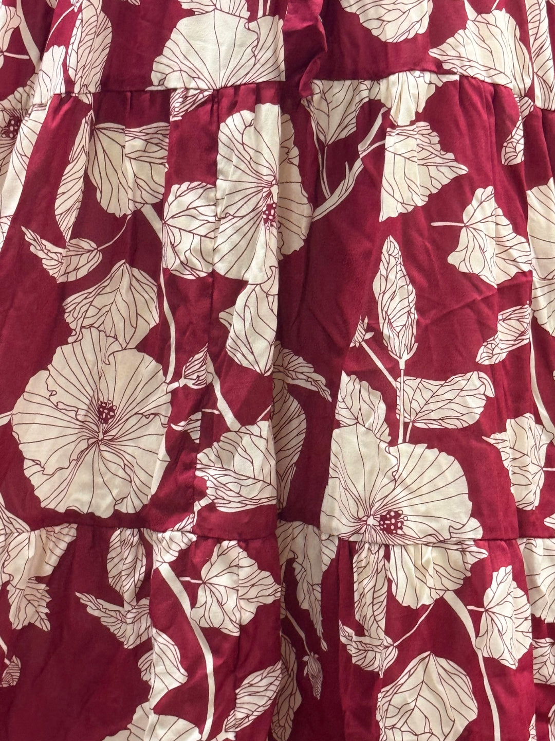 Hibiscus Maroon - Sleevless Midi Dress - Soft Rayon