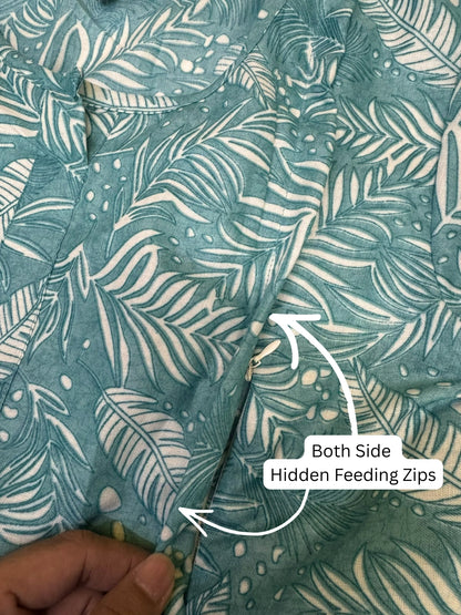 Tropical Forrest - Turqoiuse - Maternity Dress with Feeding Zips - Soft Rayon