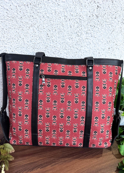 Maroon Ajrakh - Office & College Tote Bag with Laptop Compartment