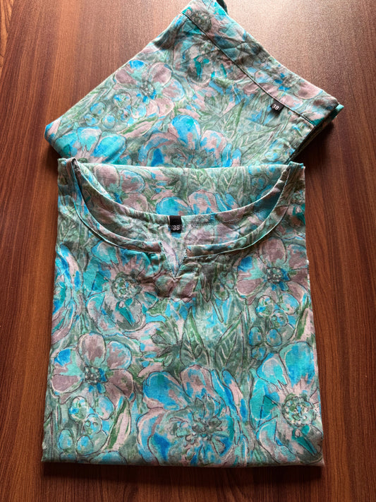 Jasmine Sky Blue White Flower - Cord Set - Pure Cotton