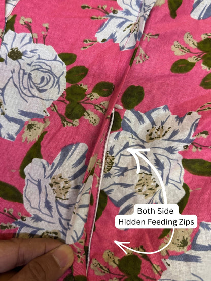 Exotic Pink - Maternity Dress with Feeding Zips - Pure Cotton